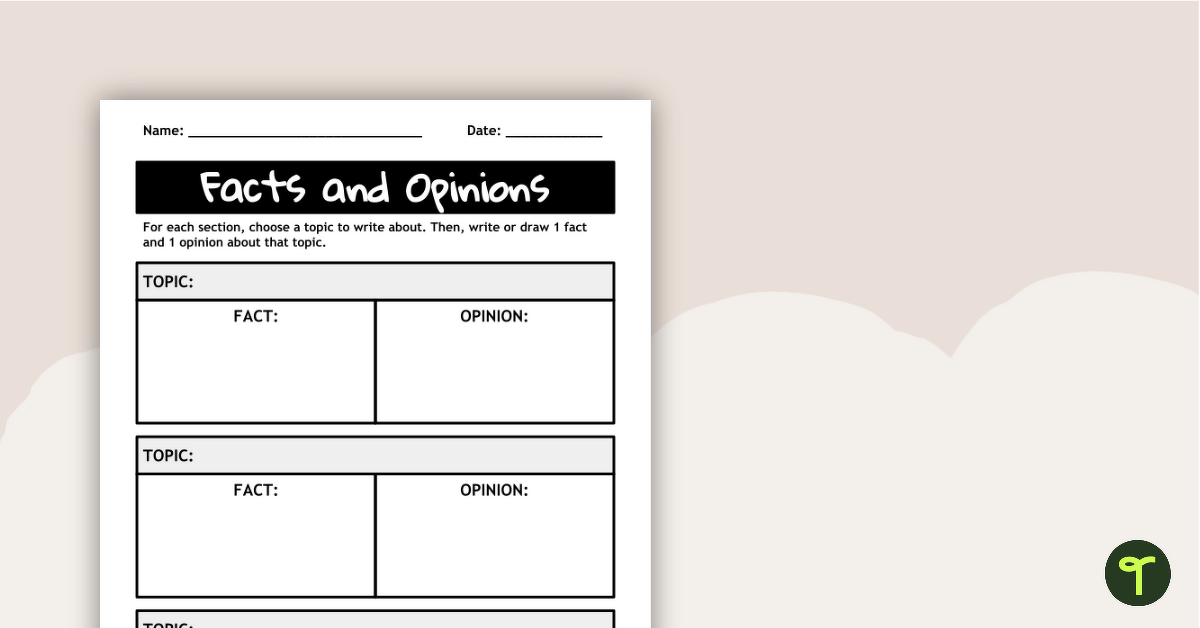 Facts and Opinions Graphic Organizer teaching resource