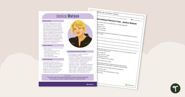 Go to Inspirational Woman Profile: Jessica Watson – Comprehension Worksheet teaching resource
