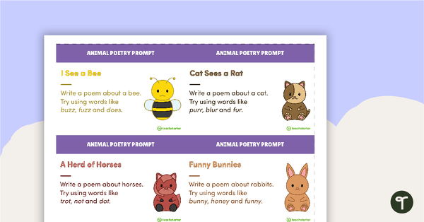 Animal Poetry Prompts Task Cards teaching resource