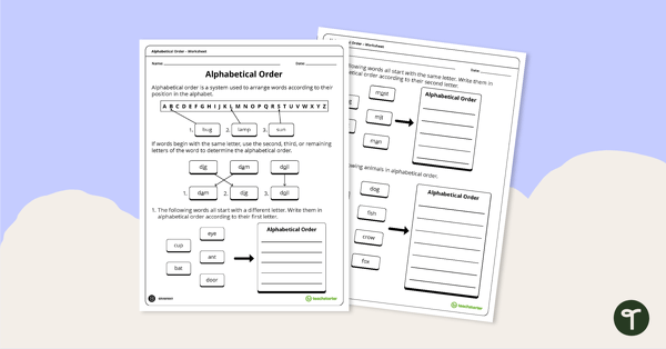 Go to Alphabetical Order – Worksheet teaching resource