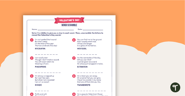 Image of Valentine's Day Word Scramble