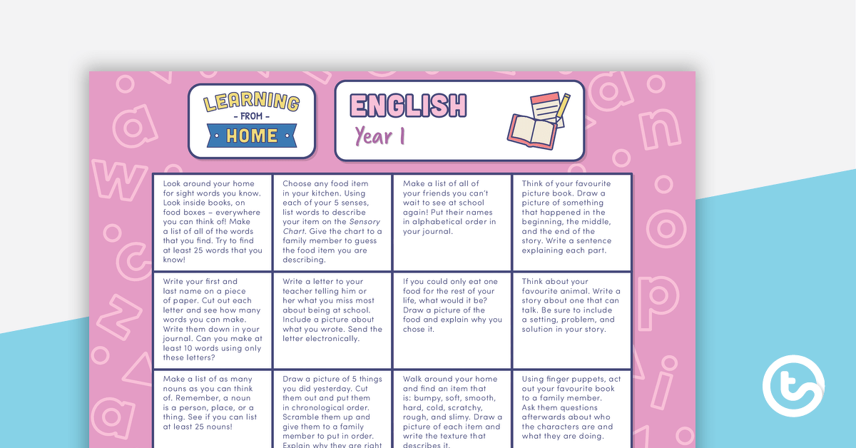 Year 1 – Week 1 Learning from Home Activity Grids teaching resource