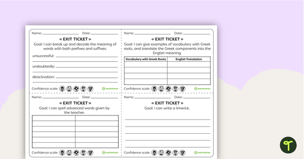 Year 6 Literacy Exit Tickets – Worksheets teaching resource
