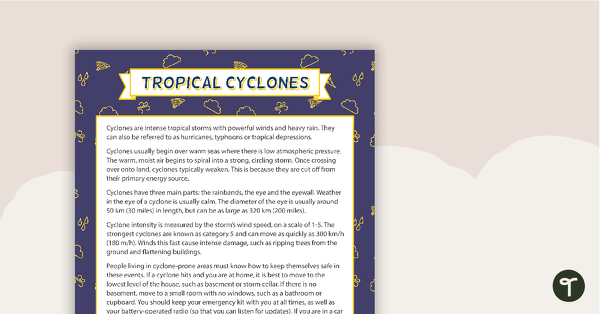 Comprehension - Tropical Cyclones teaching resource