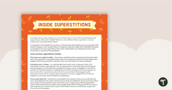 Comprehension - Inside Superstitions teaching resource