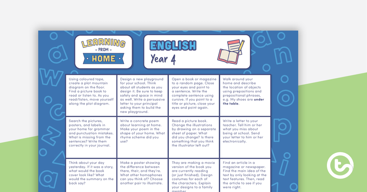 Year 4 – Week 1 Learning from Home Activity Grids teaching resource