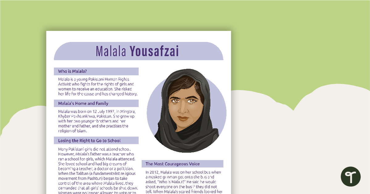 Inspirational Woman Profile - Malala Yousafzai teaching resource