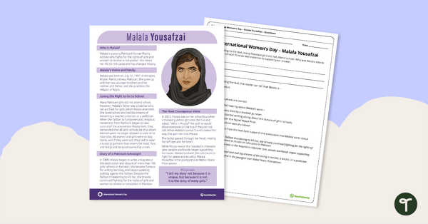 预览图像放大e for Inspirational Woman Profile: Malala Yousafzai – Comprehension Worksheet - teaching resource