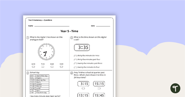 Numeracy Assessment Tool - Year 5 teaching resource