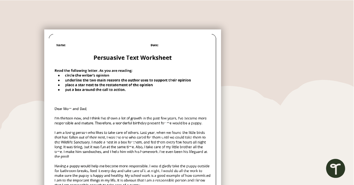 Persuasive Text Worksheet teaching resource