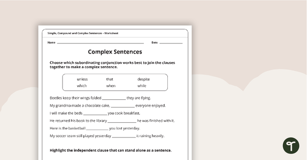 Simple, Compound and Complex Sentences Worksheet Pack teaching resource