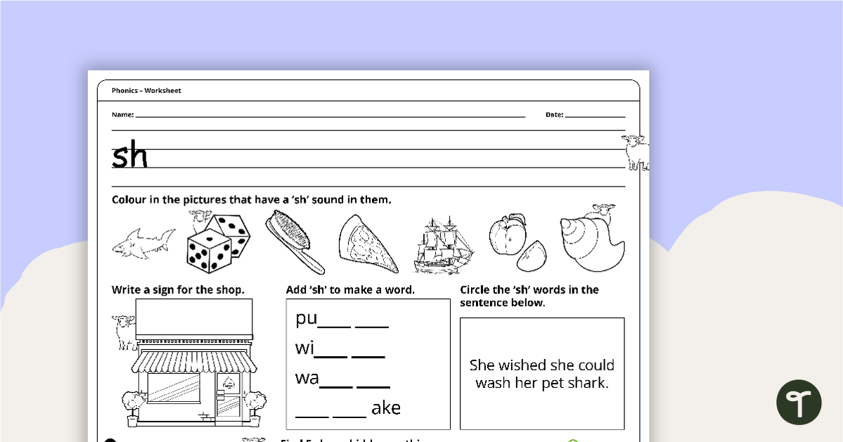 Digraph Worksheet - sh teaching resource