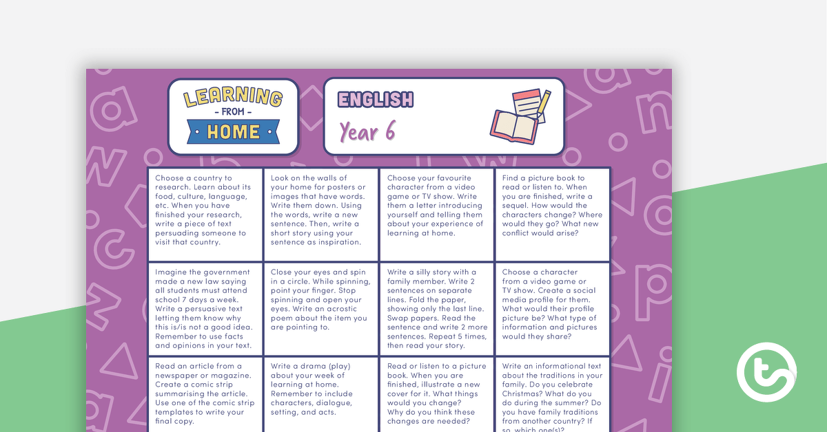 Year 6 – Week 1 Learning from Home Activity Grids