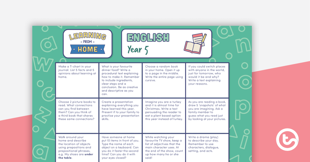 Year 5 – Week 1 Learning from Home Activity Grids teaching resource