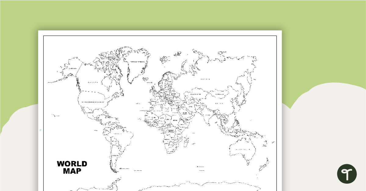 World Map with Countries - Black and White