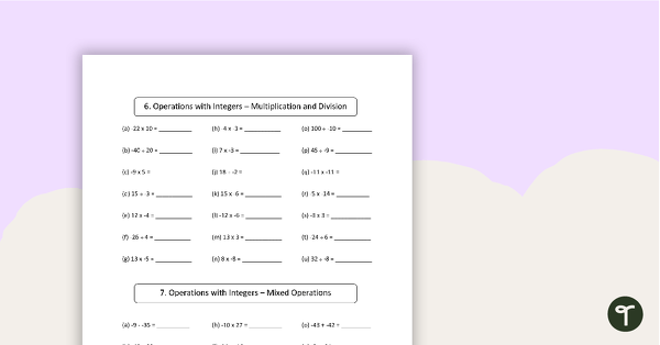 Positive and Negative Numbers Worksheet & Answers teaching resource
