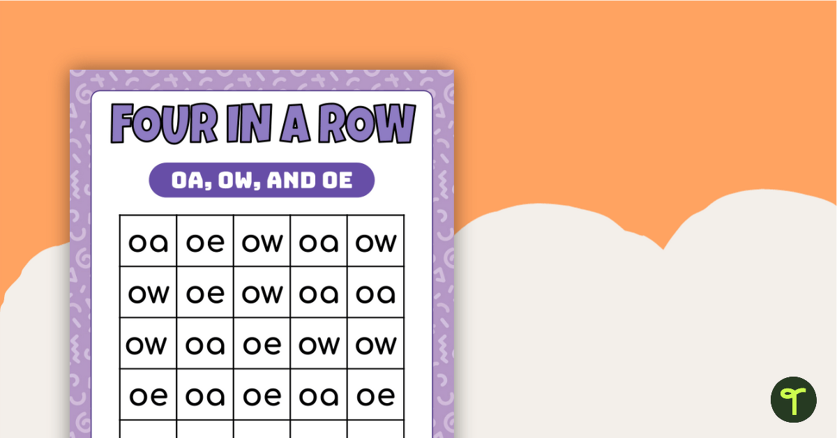 Four In A Row Vowel Digraphs Game — OA, OW, and OE teaching resource