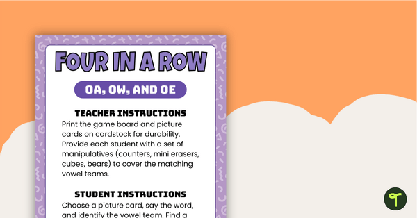 Four In A Row - OA, OW, and OE teaching resource