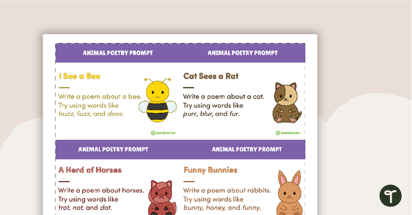 Animal Poetry Prompts Task Cards | Teach Starter