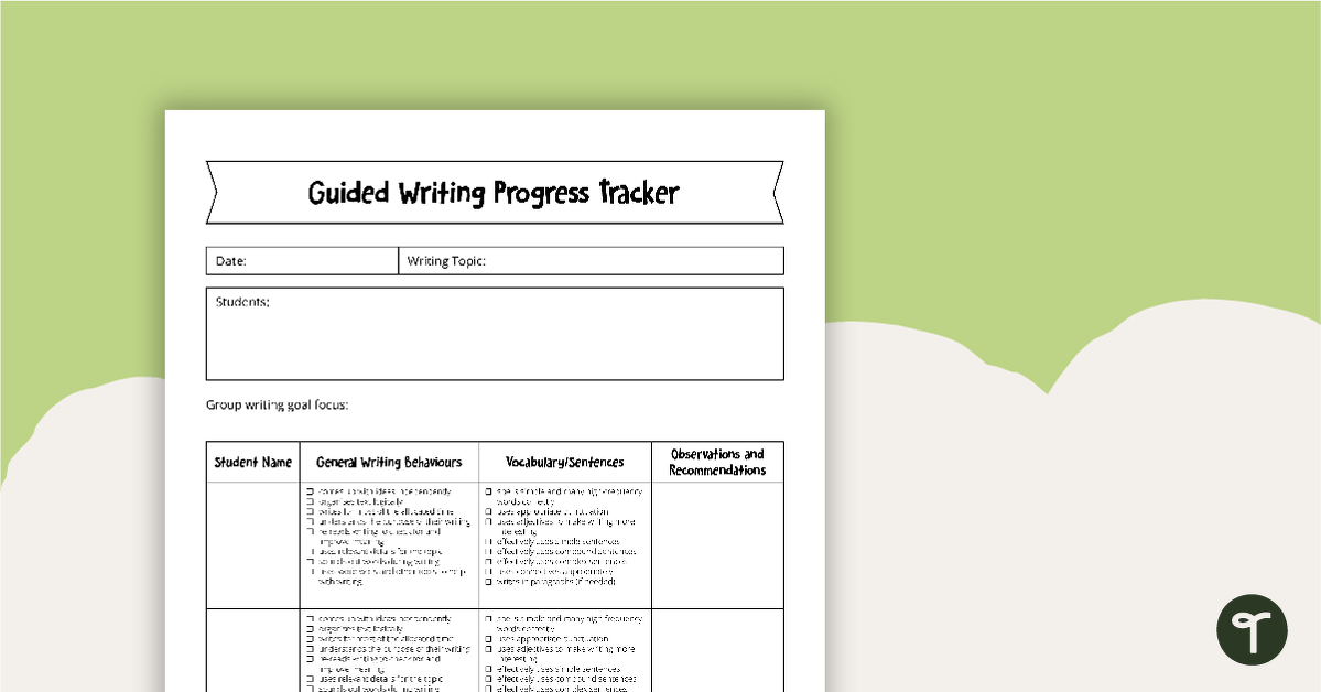 Guided Writing Group Progress Tracker teaching resource
