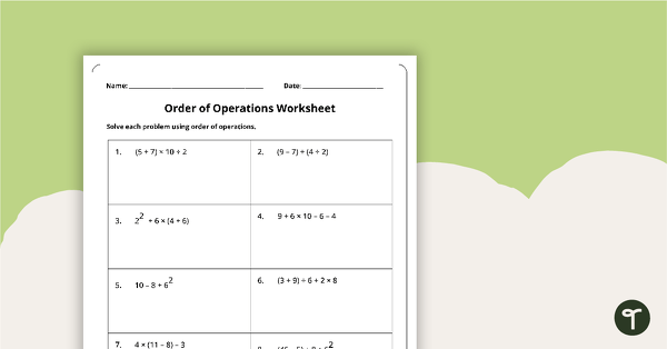 Go to Order of Operations Worksheet teaching resource