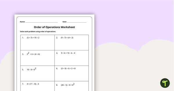 Image of Order of Operations Worksheet