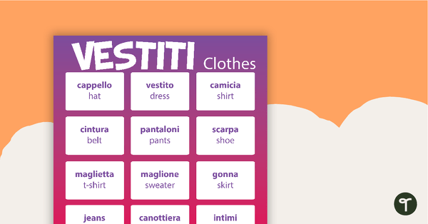 Clothes/Vestiti - Italian Language Poster teaching resource