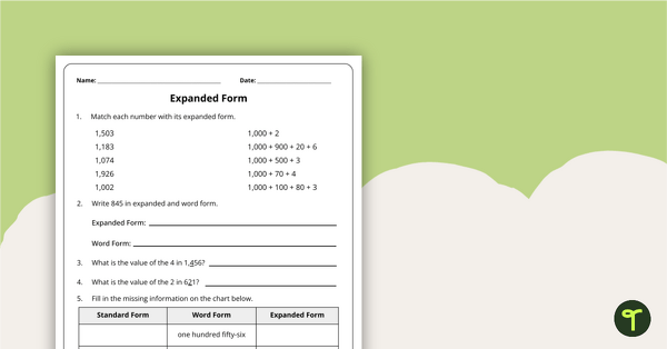 Preview image for Expanded Form Worksheet - teaching resource