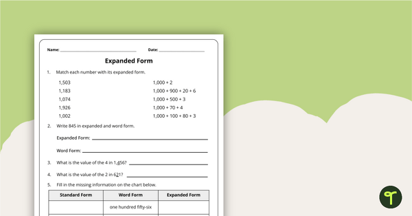 Image of 4-Digit Expanded Form Worksheet