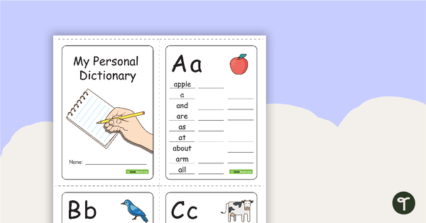 Go to Printable Personal Dictionary - 4 Letters Per Page teaching resource
