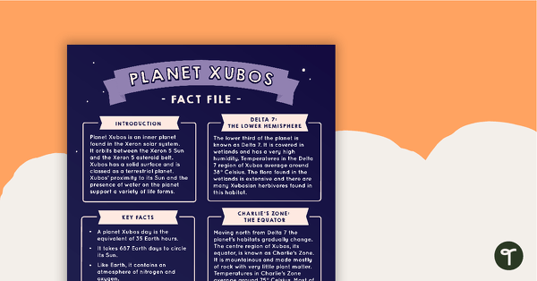 Planet Xubos Fact File Prompt teaching resource