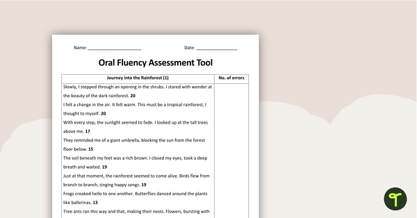 Reading Fluency Assessment Tool - Rainforests teaching resource