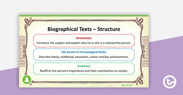 Writing Biographical Texts PowerPoint teaching resource