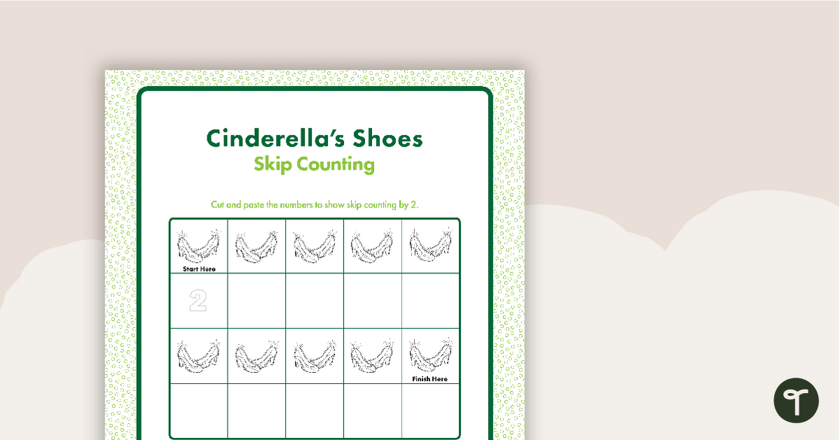 Cinderella's Shoes: Counting by 2's - Cut and Paste Worksheet teaching resource