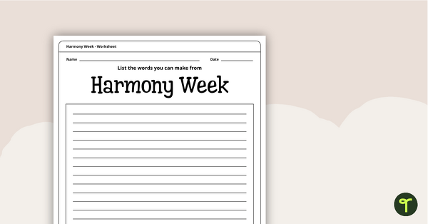 Harmony Week Word Jumble Worksheet teaching resource