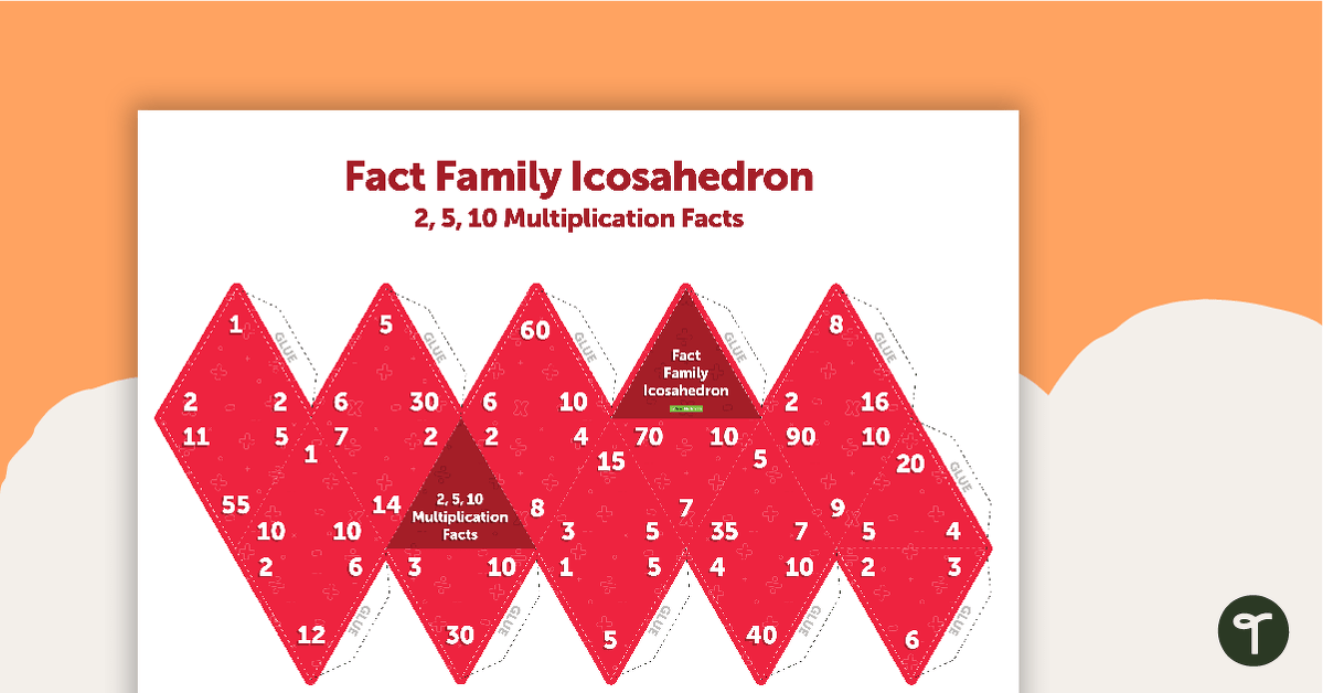 Fact Family Icosahedron (2, 5, 10 Multiplication and Division Facts) teaching resource