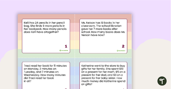 Image of Word Problem Task Cards - 2-digit + 1-digit Addition