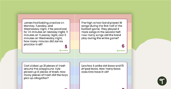 Word Problem Task Cards - 2-digit + 1-digit Addition teaching resource