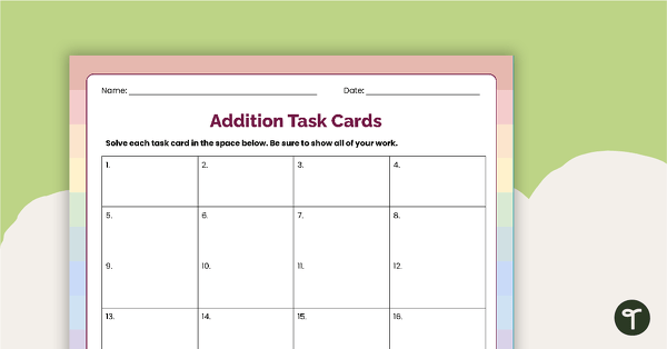 Word Problem Task Cards - 2-digit + 1-digit Addition teaching resource