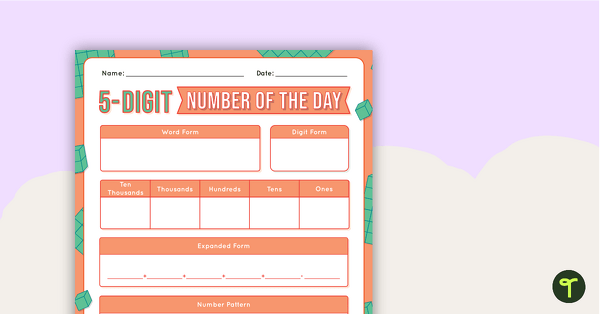 Preview image for 5-Digit Number of the Day Worksheet - teaching resource