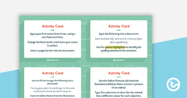 Word Processing Activity Cards | Teach Starter