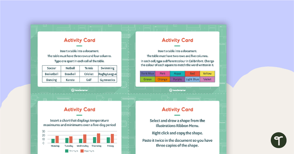 Word Processing Activity Cards teaching resource
