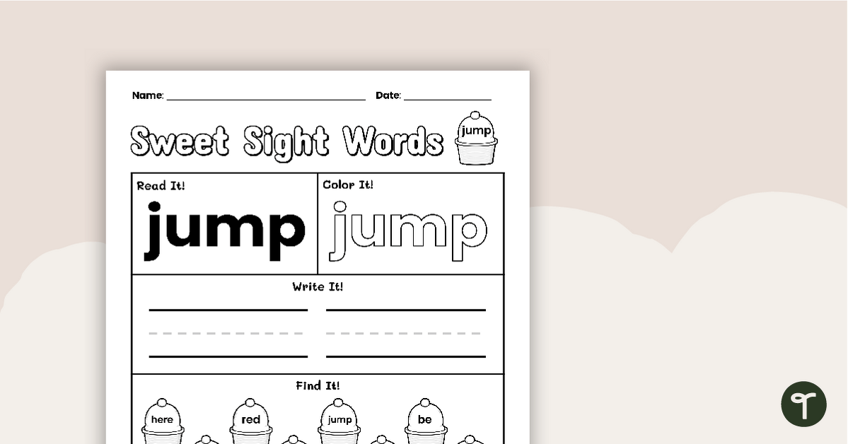 Sweet Sight Words Worksheet - JUMP teaching resource