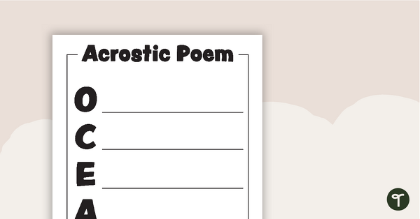 Go to Acrostic Poem Template - OCEAN teaching resource