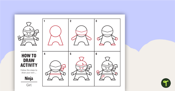 Image of How to Draw a Ninja Girl for Kids - Task Card