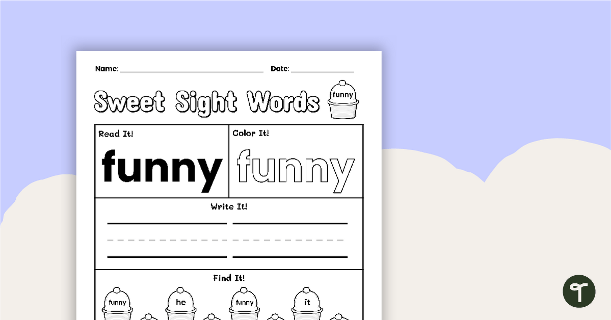 Sweet Sight Words Worksheet - FUNNY teaching resource