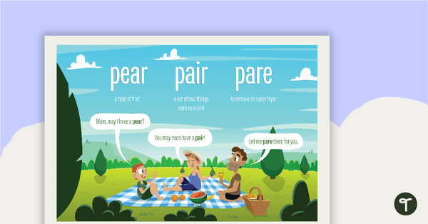 Go to Pear, Pair and Pare Homophones Poster teaching resource
