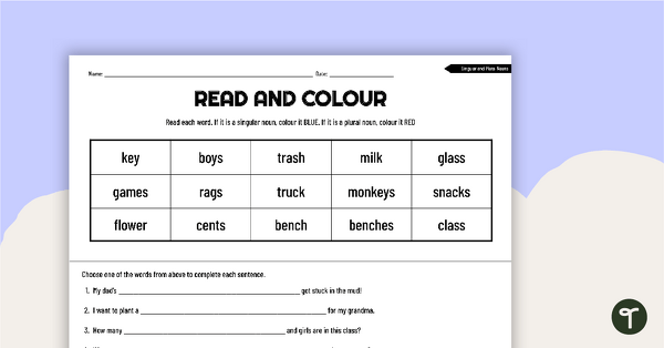 Go to Read and Colour Worksheet – Singular and Plural Nouns teaching resource