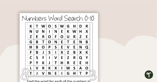 Numbers and Words 0-10 Word Search with Answers teaching resource