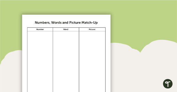 Number, Word and Picture Match-Up Worksheet teaching resource